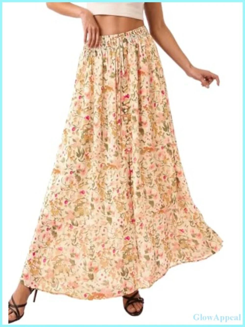Maxi Skirt Chiffon Floral High Waisted Slit Flowy with Pockets Sunny Summer